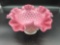 FENTON CRANBERRY DEEP PEACH CREST CASED HOBNAIL RUFFLED RIM BOWL