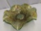MILLERSBURG GREEN CARNIVAL RUFFED GLASS BOWL WHIRLING LEAVES 10