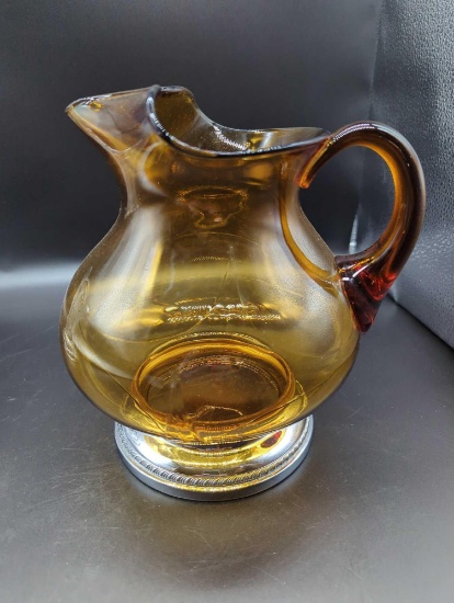 FARBER BROS KROME AMBER GLASS PITCHER