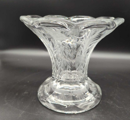 ETCHED SCALLOPED TOP CLEAR GLASS VASE