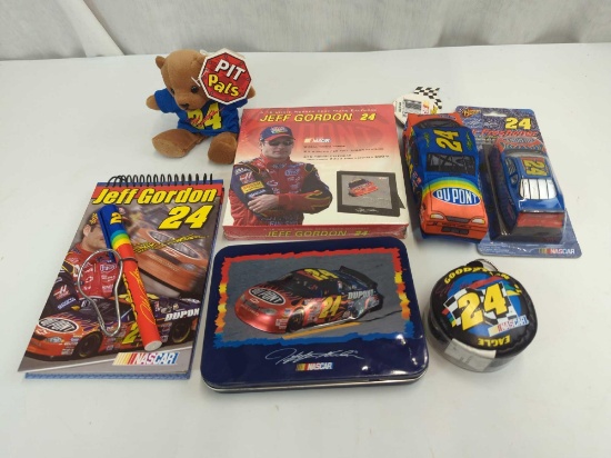 JEFF GORDON ,PLAYING CARDS ,NOTEPAD& PEN, AIR FRESHENER, SOFT CAR& BEAR