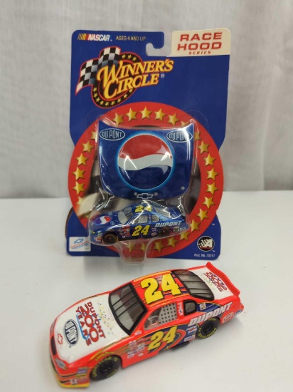 JEFF GORDON DUPONT 200 YEARS STOCK CAR REPLICA, WINNERS CIRCLE PEPIS RACE HOOD DUPONT STOCK CAR