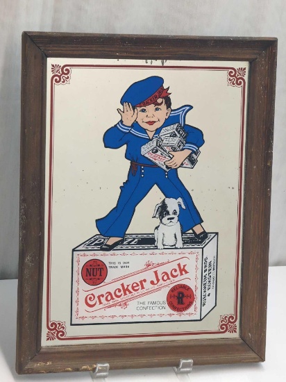 CRACKER JACK MIRROR IN WOOD FRAME 10 1/2 X 13 1/2