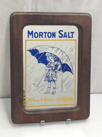 MORTON SALT MIRROR IN WOOD FRAME 11"x14"