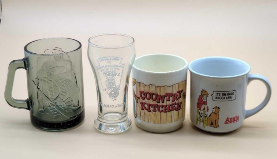 NOVELTY CUP & GLASS LOT - HAMBURGLAR, HEINZ, COUNTRY KITCHEN & ANNIE