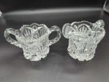 AMERICAN BRILLIANT GLASS SUGAR BOWL &CREAMER SAW TOOTH RIM ZIPPER