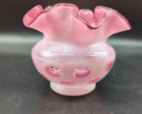 FENTON CRANBERRY COIN DOT OPALESCENCE RUFFLED EDGE VASE