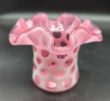 FENTON CRANBERRY OPALESCENCE COIN DOT TOP HAT VASE