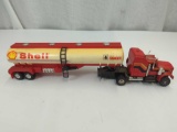 SHELL SEMI TRUCK DIE CAST TRUCK TRAILER PLASTIC MADE IN MACAU