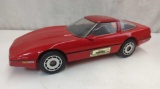 1984 RED CORVETTE BEAM DECANTER HAS CRACKED WINDOW FULL WITH BOX