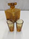 AMBER DECANTER WITH 2 AMBER SHOT GLASSES