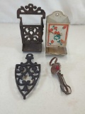 PRIMITIVE MATCH BOXES, TRIVET & CHILD'S HAND MIXER