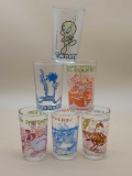 VINTAGE JELLY JAR GLASSES LOONEY TOONS - FOGHORN LEGHORN, BUGS BUNNY, ROAD RUNNER, TWEETY, & DAFFY