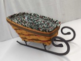 LONGABERGER HOLIDAY SLEIGH RUNNER BASKET WITH CLOTH INSERT & PLASTIC LINER