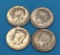 FOUR 1964 KENNEDY SILVER HALF DOLLARS