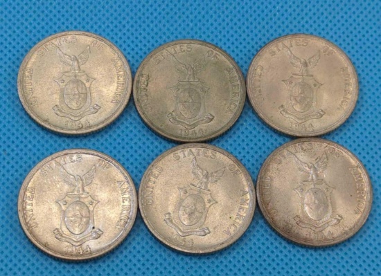 6 - 1944 FILIPINAS FIFTY CENTAVOS COINS - SILVER