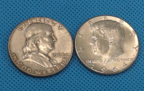 1962D FRANKLIN AND 1964 KENNEDY HALF DOLLAR