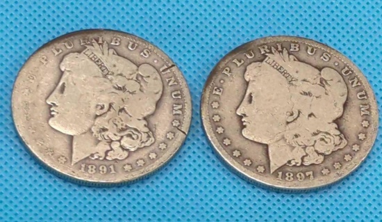 1891O AND 1897O MORGAN SILVER DOLLAR