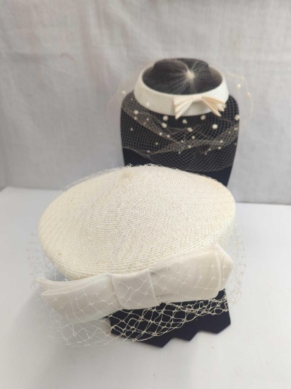1950'S OFF WHITE HATS WITH VEILS