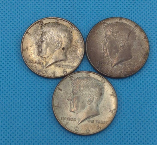 1964 KENNEDY HALF DOLLAR LOT - 3 TOTAL ONE IS D MINT MARK