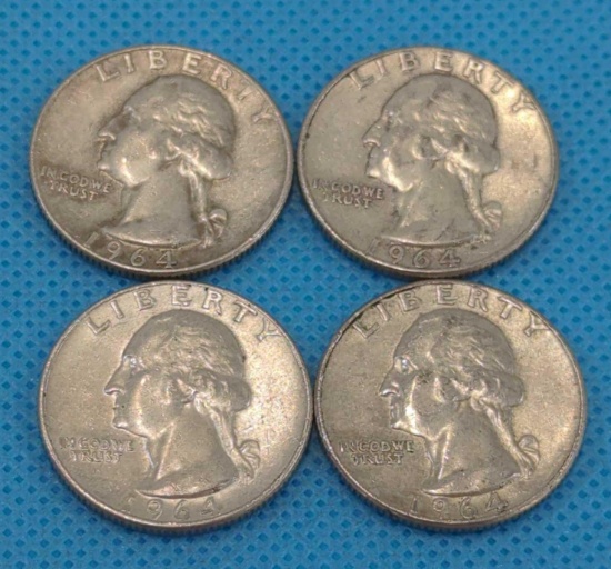 WASHINGTON QUARTER LOT - ALL 1964 - 4 TOTAL