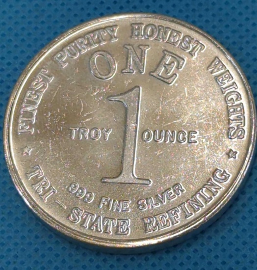 TRI-STATE REFINING ONE TROY OZ. .999 FINE SILVER ROUND