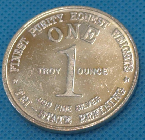 TRI-STATE REFINING ONE TROY OZ. .999 FINE SILVER ROUND