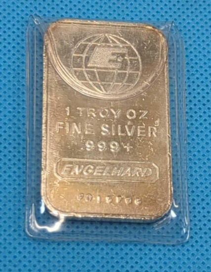 ENGELHARD 1 TROY OZ. FINE SILVER .999 + BAR