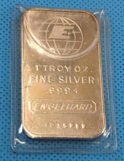 ENGELHARD 1 TROY OZ. FINE SILVER .999 + BAR