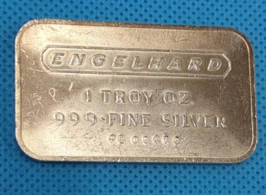 ENGELHARD 1 TROY OZ. FINE SILVER .999 + BAR