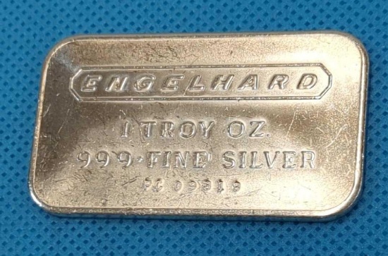 ENGELHARD 1 TROY OZ. FINE SILVER .999 + BAR