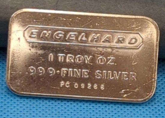 ENGELHARD 1 TROY OZ. FINE SILVER .999 + BAR