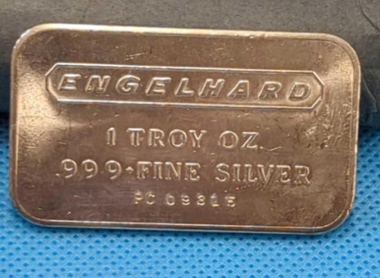 ENGELHARD 1 TROY OZ. FINE SILVER .999 + BAR