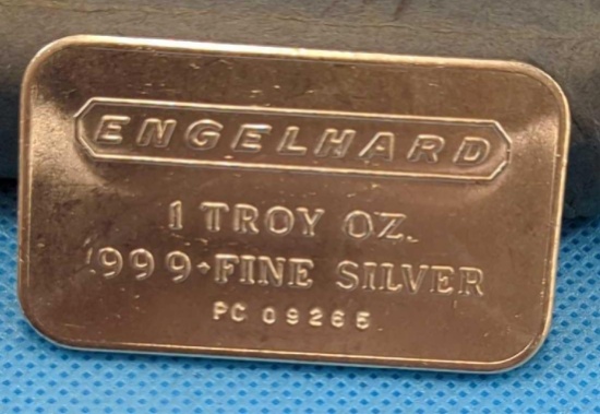 ENGELHARD 1 TROY OZ. FINE SILVER .999 + BAR