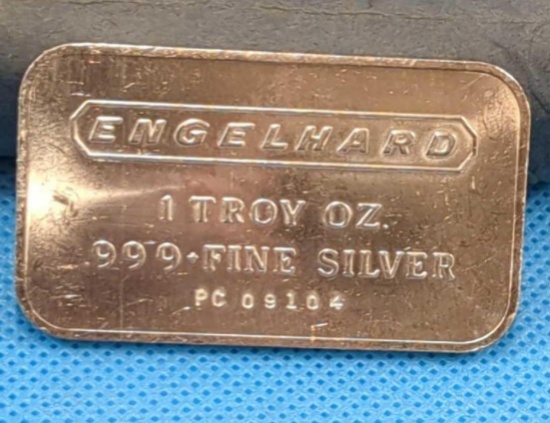 ENGELHARD 1 TROY OZ. FINE SILVER .999 + BAR