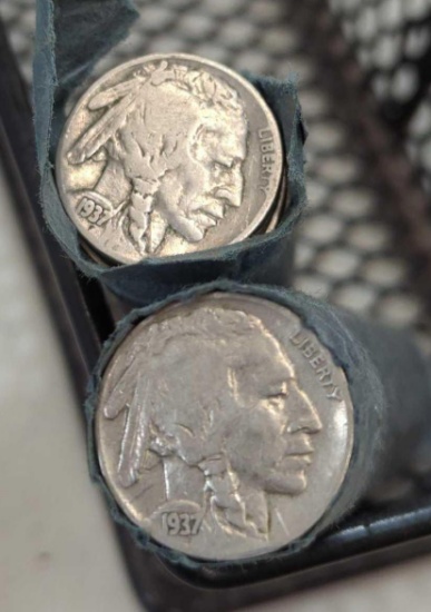 1937 BUFFALO NICKEL LOT - 2 ROLLS - 80 TOTAL