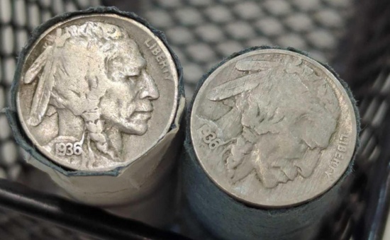 1937 BUFFALO NICKEL LOT - 2 ROLLS - 80 TOTAL