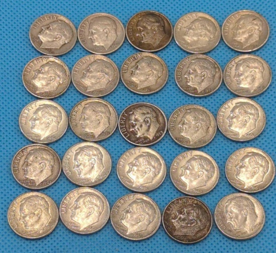 PRE 1964 ROOSEVELT DIMES 25 TOTAL