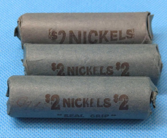 THREE ROLLS OF WELL WORN BUFFALO NICKELS NO DATE VISIBLE 120 TOTAL