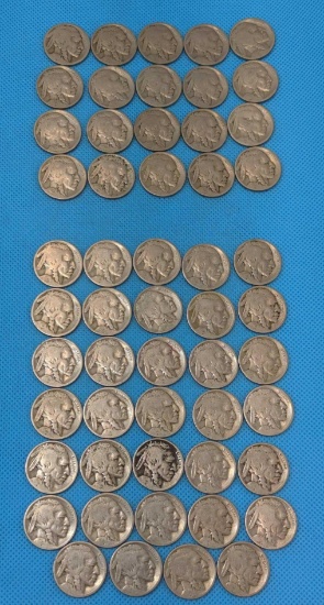BUFFALO NICKELS LOT - 1920-29 - 1923-34 - 43 TOTAL - NUMBERS ARE FAINT