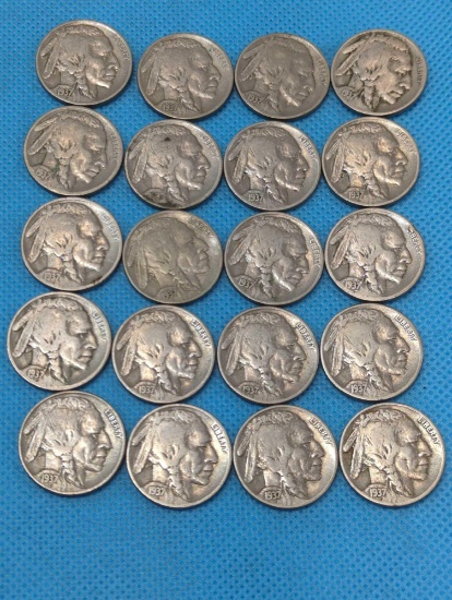 1937 BUFFALO NICKELS - 20 TOTAL