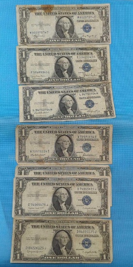 SEVEN ONE DOLLAR SILVER CERTIFICATES - 1935A,D,E,F,2-G&H