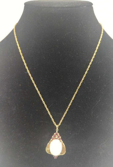 NECKLACE 1/20 GOLD SYNTHETIC OPAL TOPAZ GF PENDENT 14K (LOCAL JEWELER CONFIRMED AUTHENTICITY)