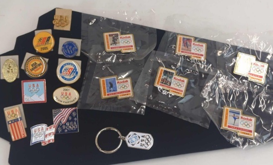 OLYMPIC GAMES PINS VARIETY OF YEARS & KEY CHAIN