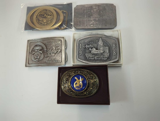 BELT BUCKLES EAGLES F..O E. ,GUN SHOW WELLS MN, AUSTIN, MN CEDAR RIVER DAYS 1988, 50TH NATIONAL