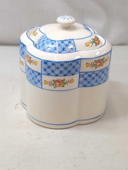 VINTAGE BLUE WITH FLOWERS BISCUIT/COOKIE JAR MADE IN JAPAN