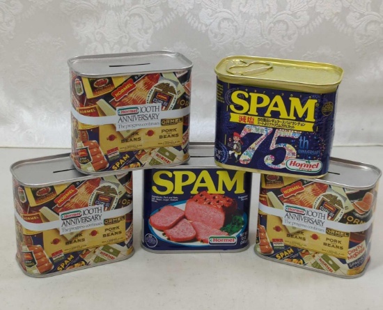 SPAM CAN LOT - 4 BANKS AND 1 - 75TH ANNIVERSARY JAPAN CAN