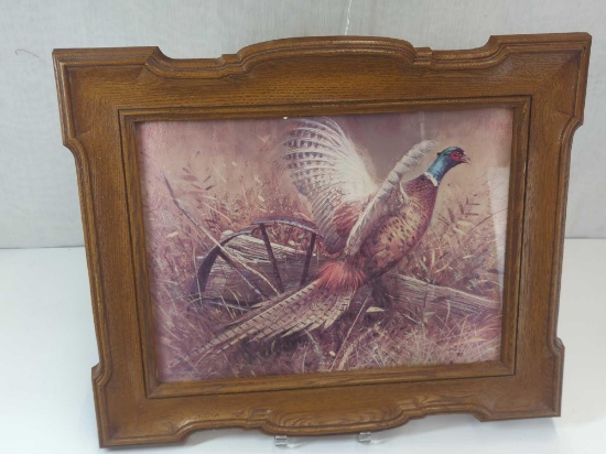 FRAMED ART PHEASANT HUNTING 21.5"X17"