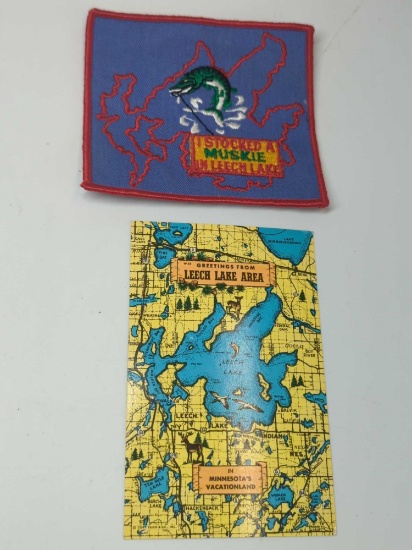 LEECH LAKE, MN POSTCARD AND PATCH