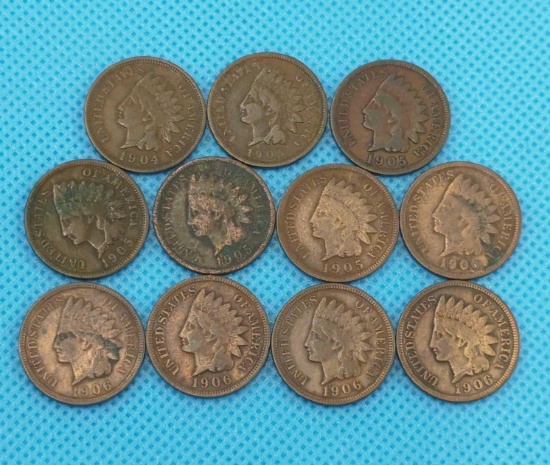 INDIAN HEAD PENNY LOT - 1904, 1905-5, 1906-5